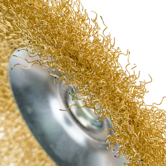 Щітка конусна 115 мм, для УШМ, М14, гофр. пров., латунована Polax (54-168)