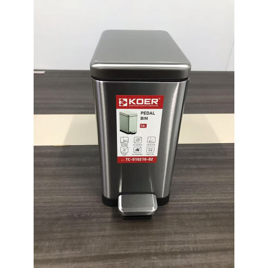 Ведро для мусора с плавным закрытием прямоугольное Koer TC-010210-02 10 л цвет нержавейка (KR5597)