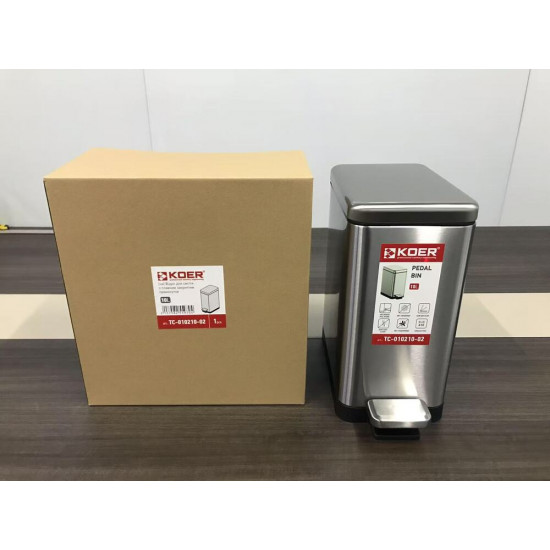 Ведро для мусора с плавным закрытием прямоугольное Koer TC-010210-02 10 л цвет нержавейка (KR5597)