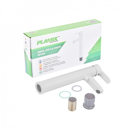 Смеситель для раковины Plamix Raul-001-A HIGH White (без подводки) (PM0655)