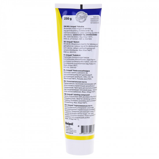 Паста для ущільнення різьбових з'єднань Unipak 250г. (в тюбику) (UP0579)
