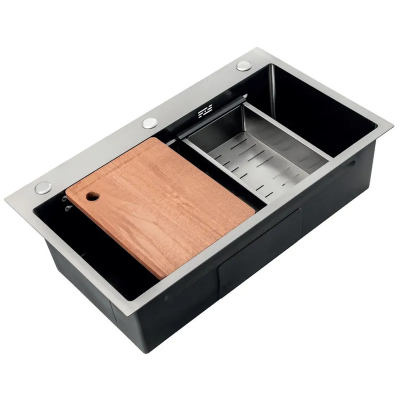 Мойка Zerix ZH7545-SET-05 DECOR NANO-BLACK (3.0/0.8) из нержавеющей стали, комплект (графит) (ZM5582)