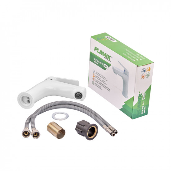 Змішувач для умивальника Plamix Lucas-001 SET White з підведенням (PM0706)