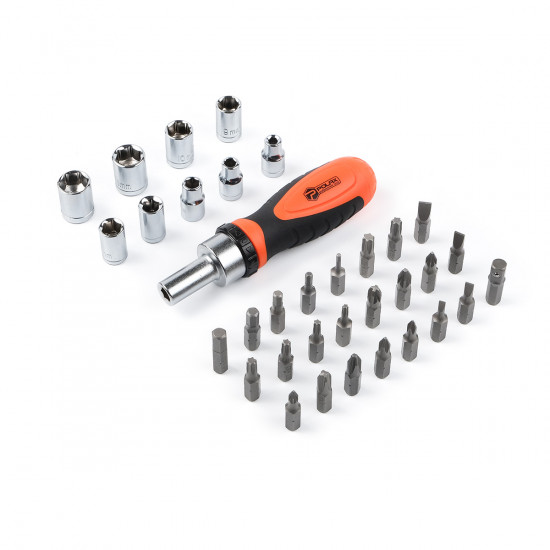 Викрутка Polax з реверсом, змінними насадками і бітами 34 в 1 (51-050)