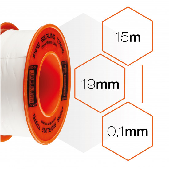 Фум стрічка Polax тефлонова ущільнювальна 15 м x 19 мм x 0,1 мм (52-002)