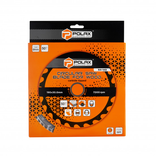Диск пильный Polax по дереву с твердосплавными напайками 190x30.0/25.4, 50Т (54-143)