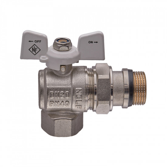 Кран кульовий з американкою Nolf classic NFC.983-08-3/4" FM ГШМ WHITE кутовий "антипротікання" (NF3
