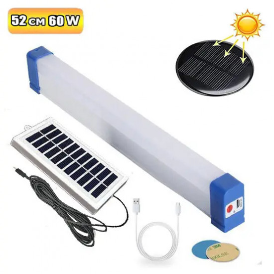 Аккумуляторная кемпинговая лампа BK-500 солнечная панель, магнит, microUSB (3 режима) 52см (20007)