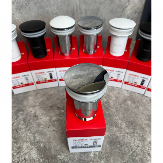 Донний клапан для раковини Koer PW-07-01 1 1/4'' з переливом автоматичний СLICK-СLACK (Колір хром)