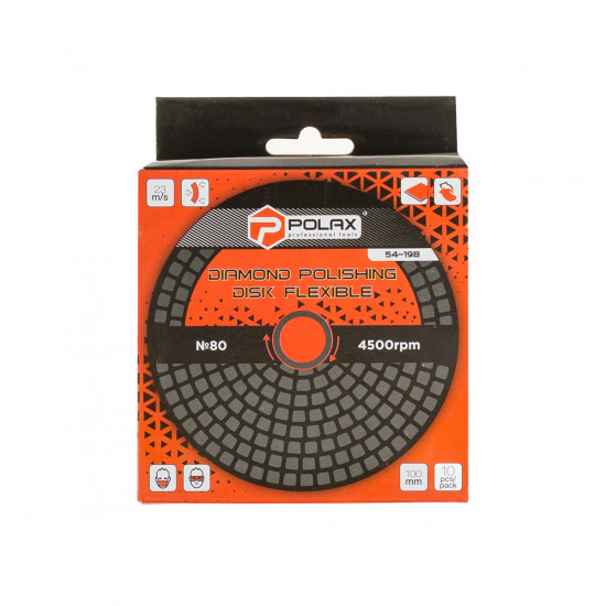 Диск алмазний Polax шліфувальний гнучкий на липучці "Черепашка" 100 мм, P80 (54-198)