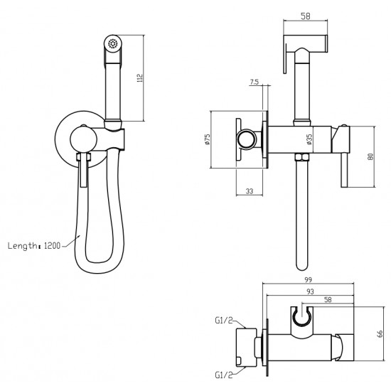 Змішувач для гігієнічного душу Mixxus Premium Hans 002-A Inner Brushed Gold з лійкою (Матове золото