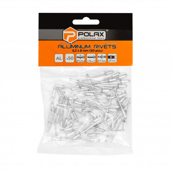 Заклепки алюмінієві витяжні 3,2 х 8 мм Polax (37-004)