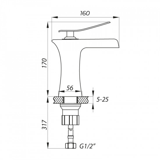Змішувач для умивальника ZERIX LR1055-23 з виливом "Водоспад" (LL1563)