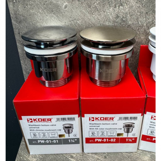 Донний клапан для умивальника Koer PW-01-01 1 1/4'' (кнопка) (Колір хром) (KR3400)