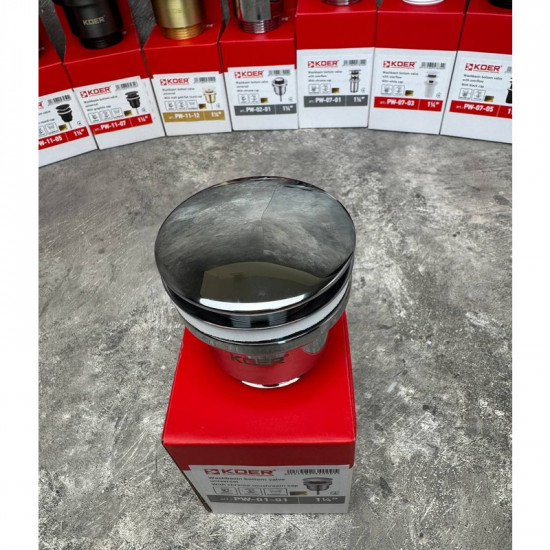 Донний клапан для умивальника Koer PW-01-01 1 1/4'' (кнопка) (Колір хром) (KR3400)