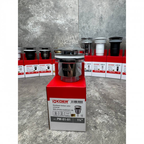 Донний клапан для умивальника Koer PW-01-01 1 1/4'' (кнопка) (Колір хром) (KR3400)
