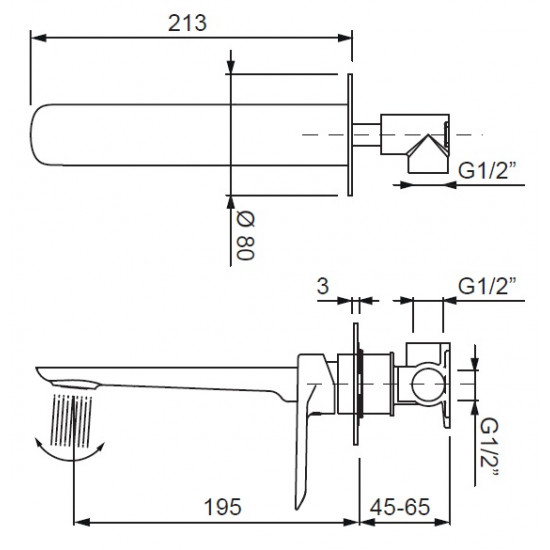 Смеситель для раковины Koer KB-16028-12 встроенный (KR5299)
