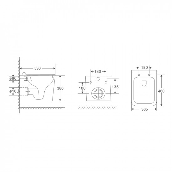 Унітаз підвісний Mixxus Premium Quadro-0302-R 530x360x365mm, система змиву Rimless (MP6454)