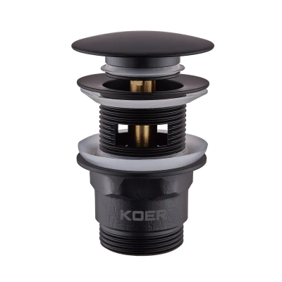 Донний клапан для умивальника з переливом Koer PW-03-05 1 1/4'' (кнопка) (Чорний) (KR3396)