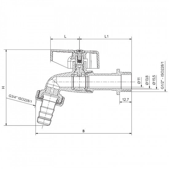 Кран садовий Roho R363-050 -1/2", ручка "метелик" червона (RO0240)