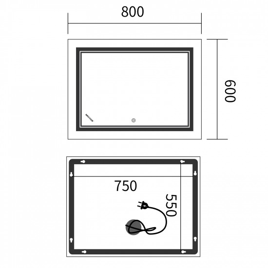 Зеркало Mixxus Premium QUADRO MR20-80x60-REVERSE (LED Touch, Anti-fog, диммер) (MP6619)
