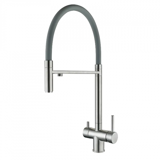 Кухонний змішувач на дві води з гнучким виливом Zerix KIT-021 Refl.Gray (нерж. сталь) (ZX4861)