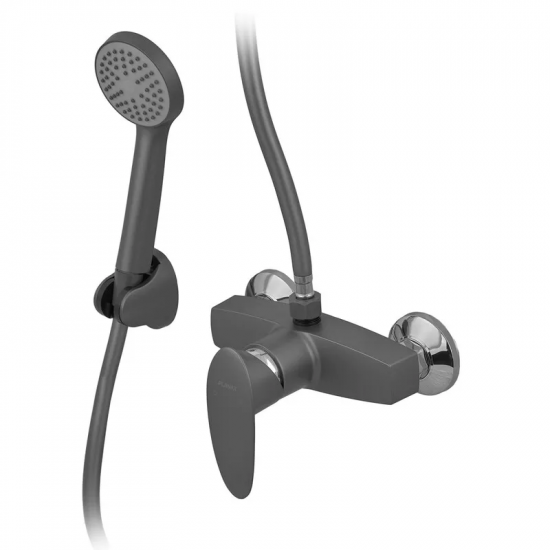 Змішувач для душової кабіни Plamix CEZAR-003 SET Graphite, зі шлангом, лійкою та кронштейном (PM068
