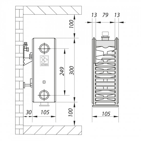 Стальной радиатор 22х300х2000.B Koer (нижнее подключение) (RAD111)