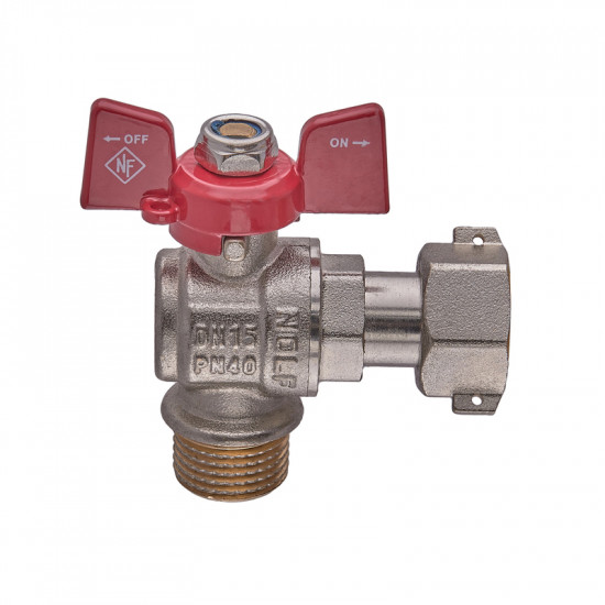 Кран кульовий Nolf classic NFC.841-06-1/2"FM ГШМ з накидною гайкою кутовий, ручка "метелик" червона