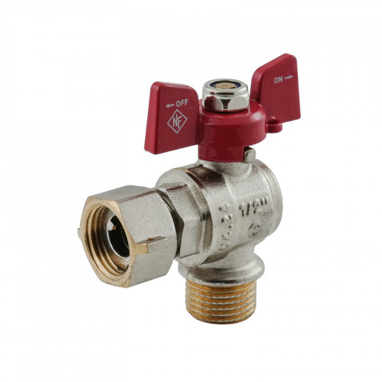 Кран кульовий Nolf classic NFC.841-06-1/2"FM ГШМ з накидною гайкою кутовий, ручка "метелик" червона