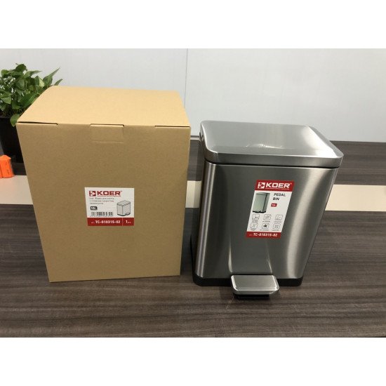 Ведро для мусора с плавным закрытием прямоугольное Koer TC-010315-02 15 л цвет нержавейка (KR5603)