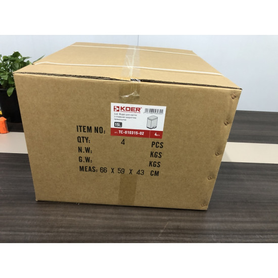 Ведро для мусора с плавным закрытием прямоугольное Koer TC-010315-02 15 л цвет нержавейка (KR5603)