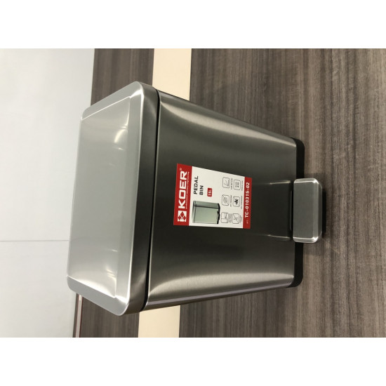 Ведро для мусора с плавным закрытием прямоугольное Koer TC-010315-02 15 л цвет нержавейка (KR5603)