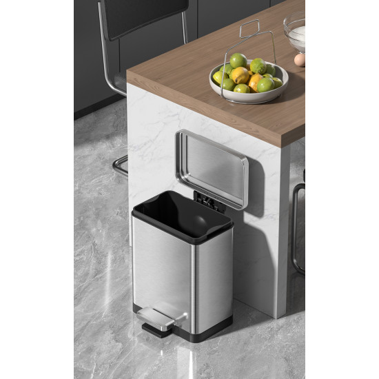 Ведро для мусора с плавным закрытием прямоугольное Koer TC-010315-02 15 л цвет нержавейка (KR5603)