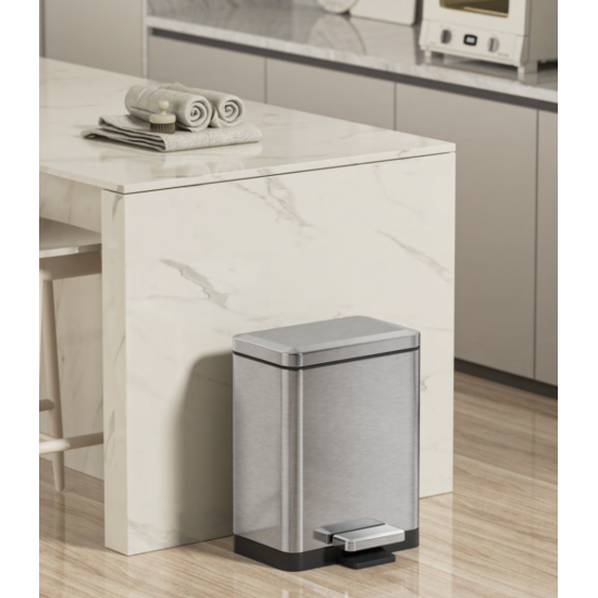 Ведро для мусора с плавным закрытием прямоугольное Koer TC-010315-02 15 л цвет нержавейка (KR5603)