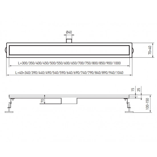 Душовий трап із нержавіючої сталі SUS304 Koer FD35-70x600 Black (KR3272)