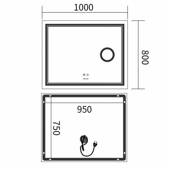 Зеркало Mixxus Premium QUADRO MR20-100x80 (LED Touch, Anti-fog, димер, линза) (MP6623)