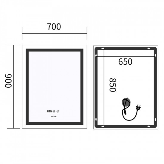 Зеркало Mixxus Premium FLASH MR21-70x90 (LED Touch, Anti-fog, диммер, часы) (MP6618)