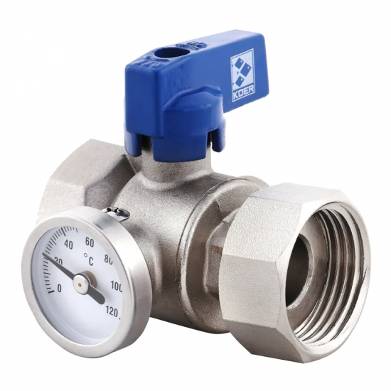 Кран ГГМ с накидной гайкой с термометром Koer KR.1034 - 1" прямой (KR2892)