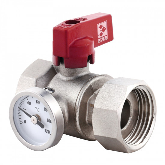 Кран ГГМ с накидной гайкой с термометром Koer KR.1034 - 1" прямой (KR2892)