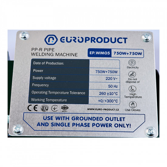 Паяльник Europroduct EP.WM05 для PPR труб (плоскі насадки) 20/40mm (EP6095)