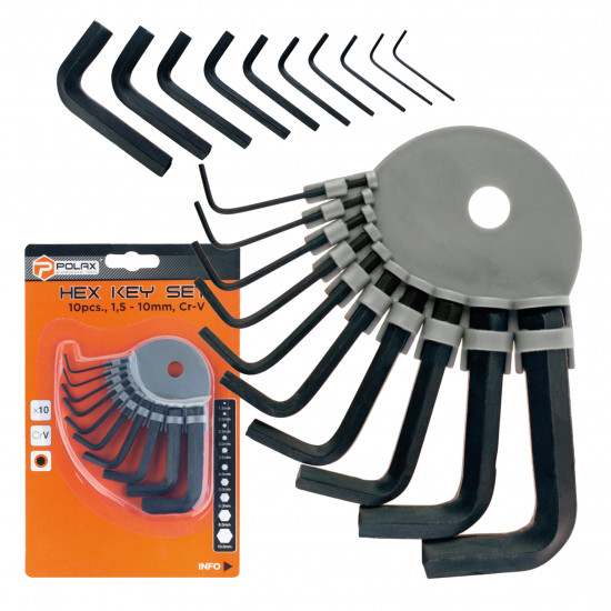 Набір шестигранних ключів Polax Г-подібних на кільці 10 шт 1.5-10 мм (25-011) Набір шестигранних ключів Polax Г-подібних на кільці 10 шт 1.5-10 мм (25-011)