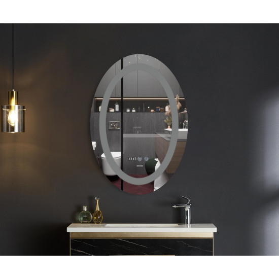 Зеркало Mixxus PLAIN MV02-60x80 с LED Touch, Anti-fog, диммером, регулировкой яркости, часами