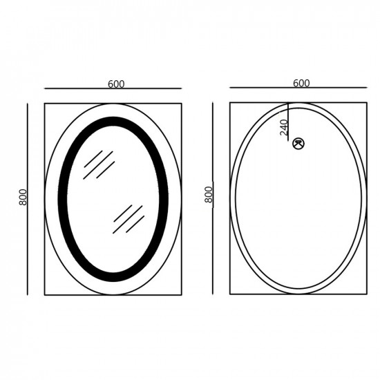 Зеркало Mixxus PLAIN MV02-60x80 с LED Touch, Anti-fog, диммером, регулировкой яркости, часами