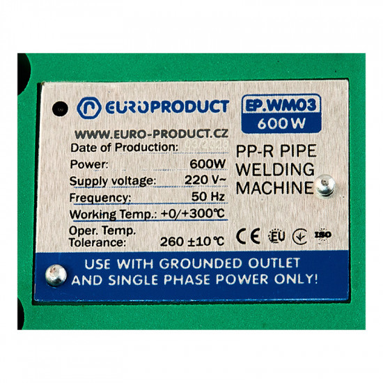 Паяльник для труб PPR, Europroduct EP.WM03 (плоскі насадки) 20/32mm (EP6093)
