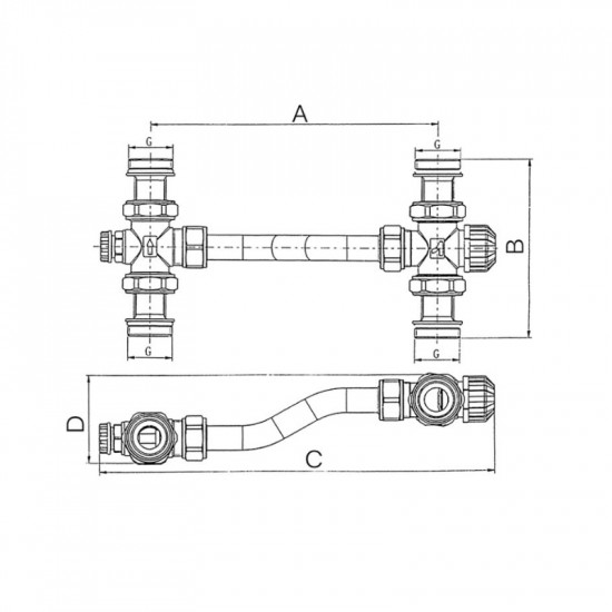 Байпас для колектора Koer KR.1023 - 1'' з триходовим роздільником (KR2891)