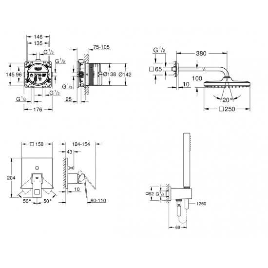 Душова система прихованого монтажу зі змішувачем Grohe Eurocube New Tempesta 250 (UA26415SC3)