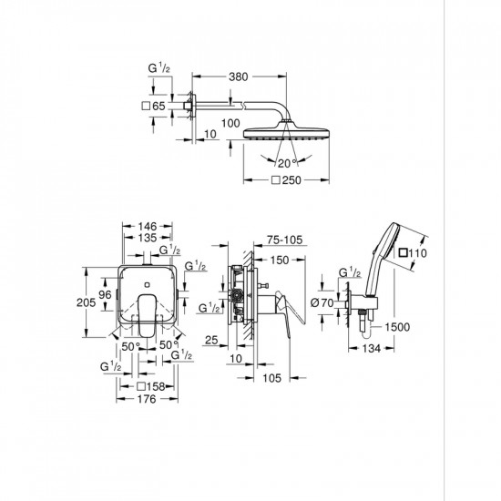 Душова система прихованого монтажу Grohe Cubeo з Tempesta 250 (1053362430)