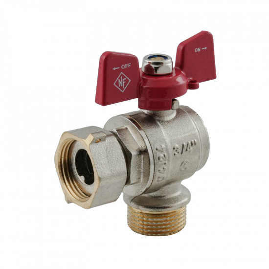 Кран кульовий Nolf classic NFC.841-08-3/4"FM ГШМ з накидною гайкою кутовий, ручка "метелик" червона