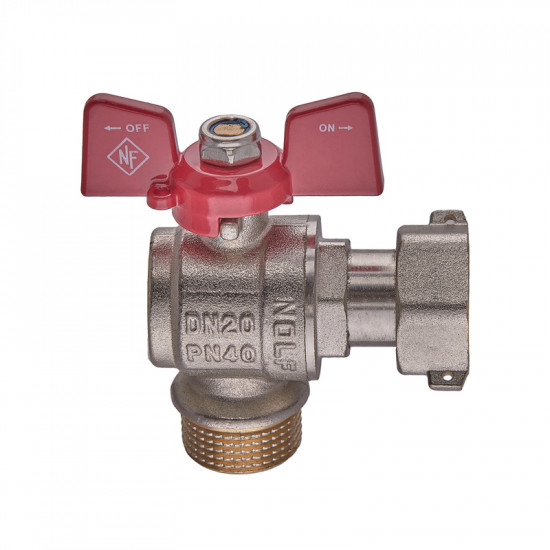 Кран кульовий Nolf classic NFC.841-08-3/4"FM ГШМ з накидною гайкою кутовий, ручка "метелик" червона